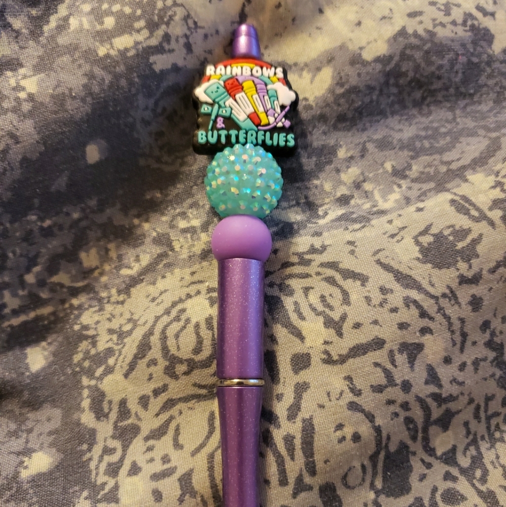 New Handmade Rainbows and Butterflies Focal Bead Beaded Pen